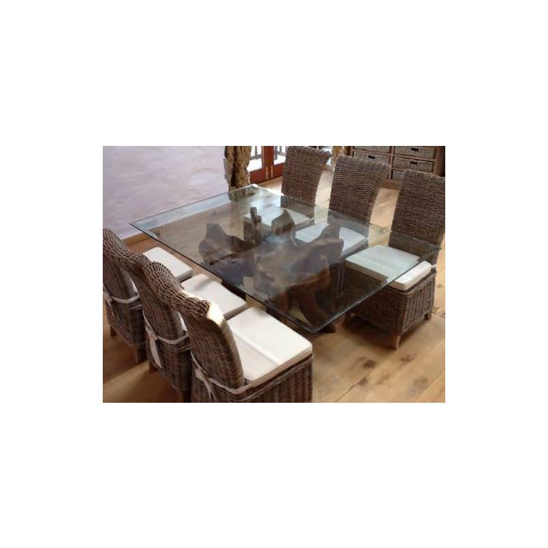 1.8m Reclaimed Teak Root Rectangular Dining Table with 6 Latifa Chairs